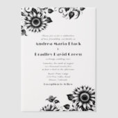 白黒リノカットひまわり結婚の花 ベラム紙招待状 (正面)