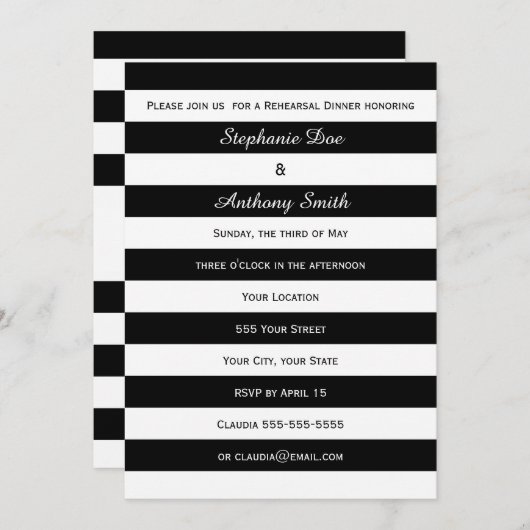 白黒リハーサルストライプのディナー 招待状 (正面/裏面)