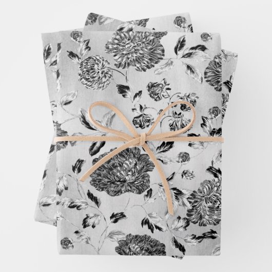 白黒リバースダリアスフローラつる植物 ラッピングペーパーシート (インサイチュ)