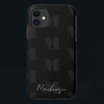 白黒リピート模様モノグラム iPhone 11 ケース<br><div class="desc">と名モダンはっきりした前のスタイリッシュ文字モノグラムとスクリプトフォント付きモノグラム。すべての文字は調整可能である。多素晴らしくの用違う途で学校、仕事、家のために。</div>