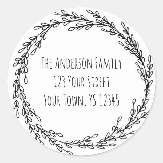 白黒リースフローラアドレス ラウンドシール (正面)