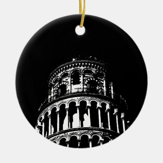 白黒リーニングタワーオブピサイタリア セラミックオーナメント (正面)