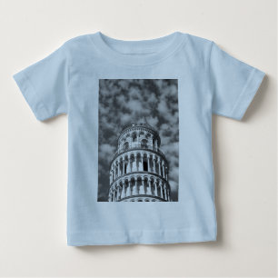 白黒リーニングタワーオブピサイタリア ベビーTシャツ
