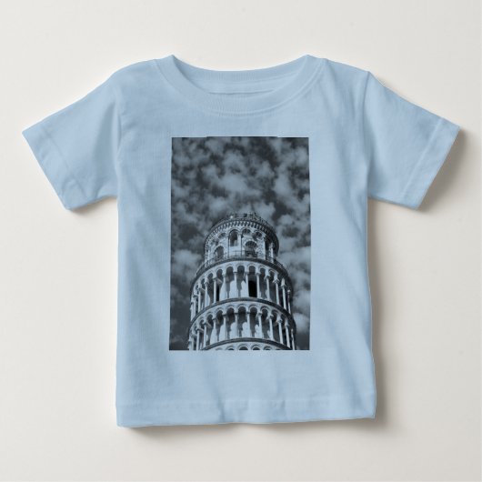 白黒リーニングタワーオブピサイタリア ベビーTシャツ (正面)