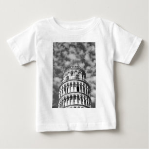 白黒リーニングタワーオブピサイタリア ベビーTシャツ