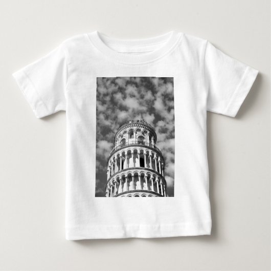 白黒リーニングタワーオブピサイタリア ベビーTシャツ (正面)