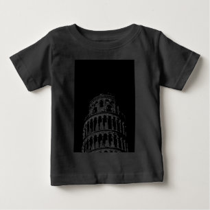 白黒リーニングタワーオブピサイタリア ベビーTシャツ