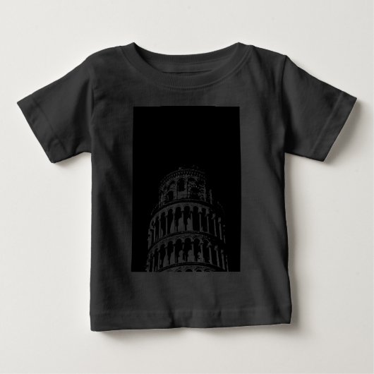 白黒リーニングタワーオブピサイタリア ベビーTシャツ (正面)