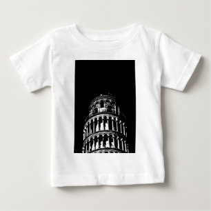 白黒リーニングタワーオブピサイタリア ベビーTシャツ