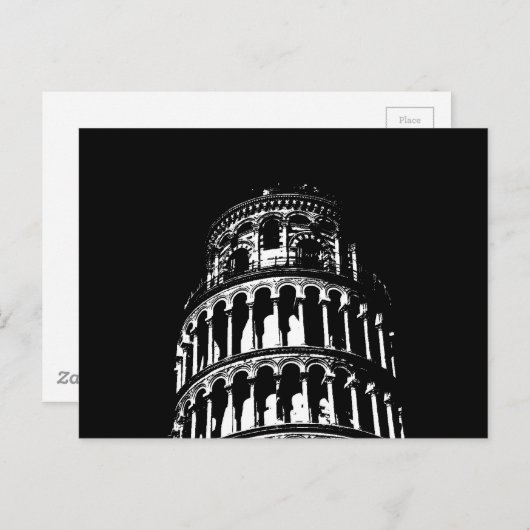 白黒リーニングタワーオブピサイタリア ポストカード (正面/裏面)