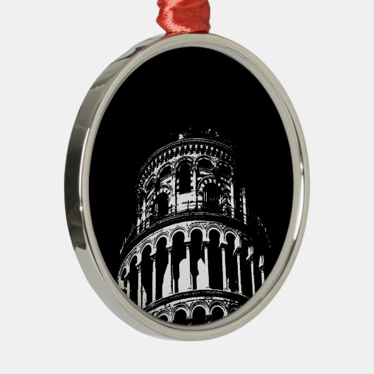 白黒リーニングタワーオブピサイタリア メタルオーナメント (右)
