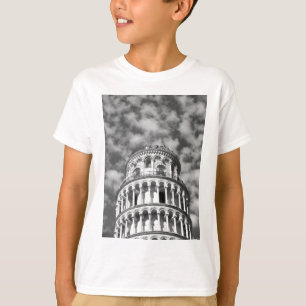 白黒リーニングタワーオブピサイタリア Tシャツ