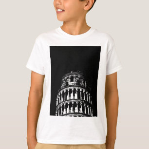 白黒リーニングタワーオブピサイタリア Tシャツ