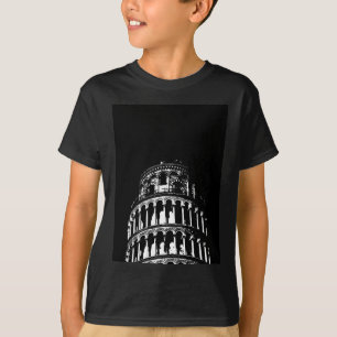 白黒リーニングタワーオブピサイタリア Tシャツ