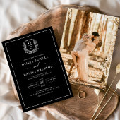 白黒リーピークレストモノグラムフォト結婚ズ 招待状