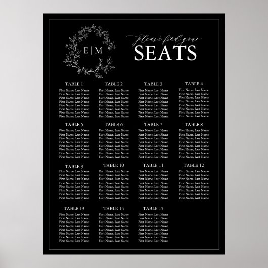 白黒リーピークレストモノグラム結婚の座席 ポスター (正面)