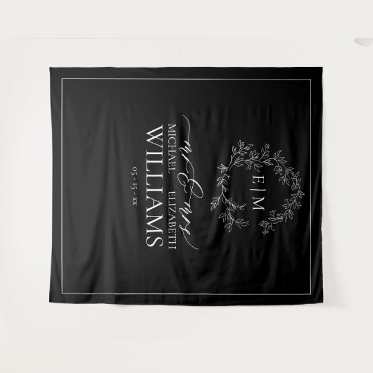 白黒リーピークレストモノグラム結婚ズ タペストリー (正面(横))