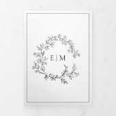 白黒リーピークレストモノグラム結婚ズ 三つ折り招待状 (カバー)