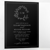 白黒リーピークレストモノグラム結婚ズ 三つ折り招待状 (内部最初)