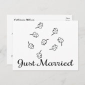 白黒リーフたった今結婚しました結婚ズ離れ 案内ポストカード (正面/裏面)