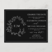 白黒リーフィクレストモノグラム日付の変更 インビテーションポストカード (正面)