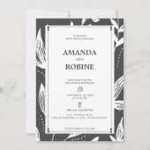 白黒リーフモダン結婚式招待状 招待状 (正面)