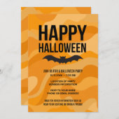 白黒ルックハッピーハローウィン素朴こうもり 招待状 (正面/裏面)