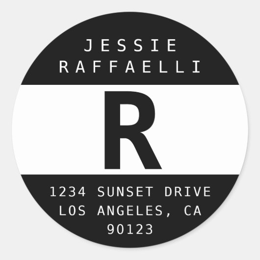 白黒ルックモダン差出人住所 ラウンドシール (正面)