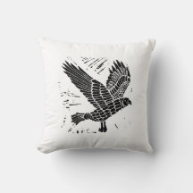 白黒レイベンリノ飛んでいるカット装飾用クッション