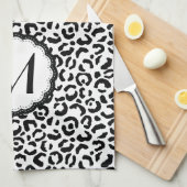 白黒レオパード一文字 キッチンタオル (四つ折り)