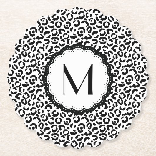 白黒レオパード一文字 ペーパーコースター (正面)