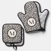 白黒レオパード一文字 鍋つかみ&鍋敷きセット (正面/裏面)