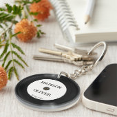 白黒レコード写真名結婚日付 キーホルダー (正面右)