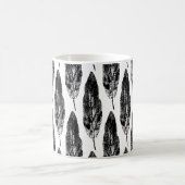 白黒レザーリーフビバーナムリーフプリント コーヒーマグカップ (中央)