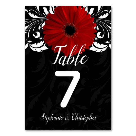 白黒レッドガーベラデイジー結婚ズテーブルナンバー テーブルナンバー (正面)
