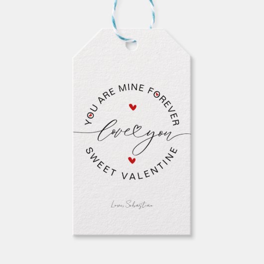 白黒レッドシンプルミニマリストラブバレンタイン ギフトタグ (正面)