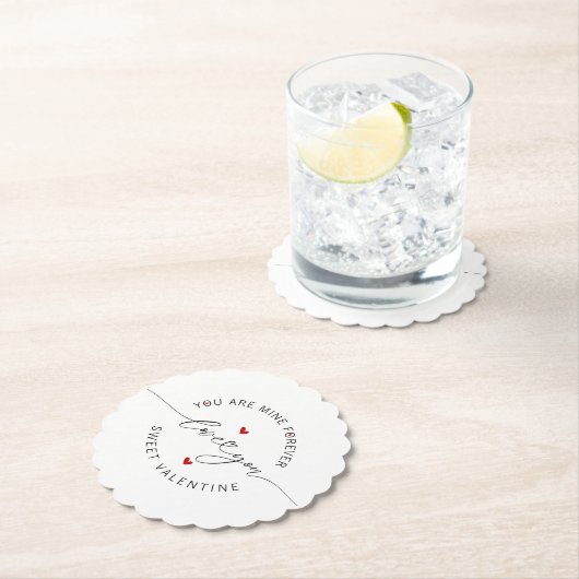 白黒レッドシンプルミニマリストラブバレンタイン ペーパーコースター (インサイチュ)