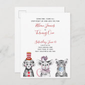 白黒レッドスクリプトサーカス1st誕生日パーティー インビテーションポストカード (正面/裏面)