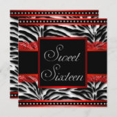 白黒レッドゼブラスウィート16パーティー 招待状 (正面/裏面)