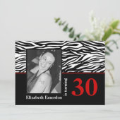 白黒レッドゼブラプリント30th birthday photo 招待状 (スタンド正面)