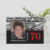 白黒レッドゼブラプリント70th birthday photo 招待状 (スタンド正面)