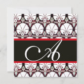 白黒レッドダマスクカーネーションズモノグラムシルバー 招待状 (正面)