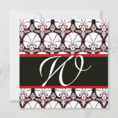 白黒レッドダマスクカーネーションズモノグラム金ゴールド 招待状 (正面)