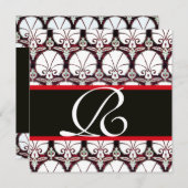 白黒レッドダマスクカーネーションズモノグラム 招待状 (正面/裏面)