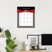 白黒レッドダマスクハートテーブル席ポスター ポスター (ホームオフィス)
