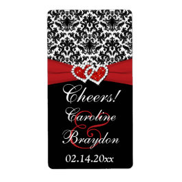 白黒レッドダマスクハートワインラベル ラベル