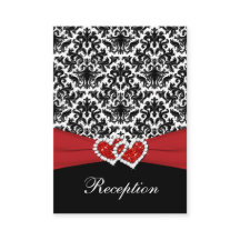 白黒レッドダマスク、ハートエンクロージャカード