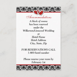 白黒レッドダマスク、結合ハート挿入カード エンクロージャーカード