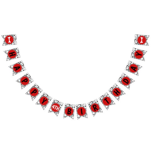 白黒レッドダルマチアハッピーバースデーパーティー バンティングフラッグ (全)