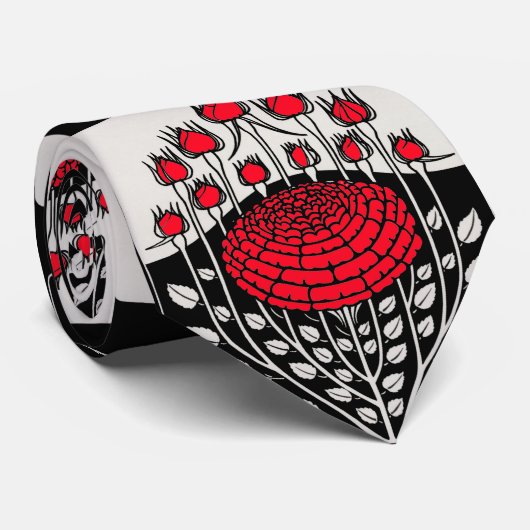 白黒レッドバラス，ローズボッズアールヌーボーフローラ ネクタイ (ロール)